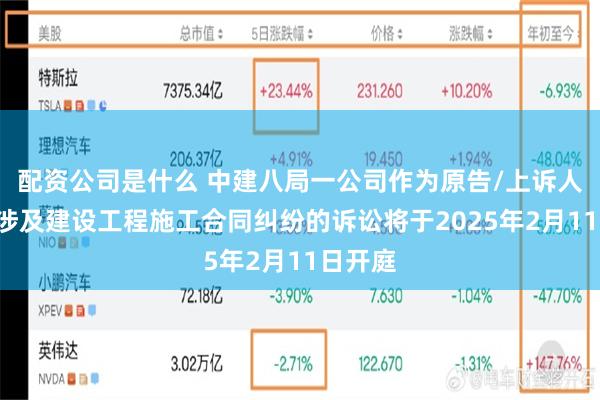 配资公司是什么 中建八局一公司作为原告/上诉人的1起涉及建设工程施工合同纠纷的诉讼将于2025年2月11日开庭